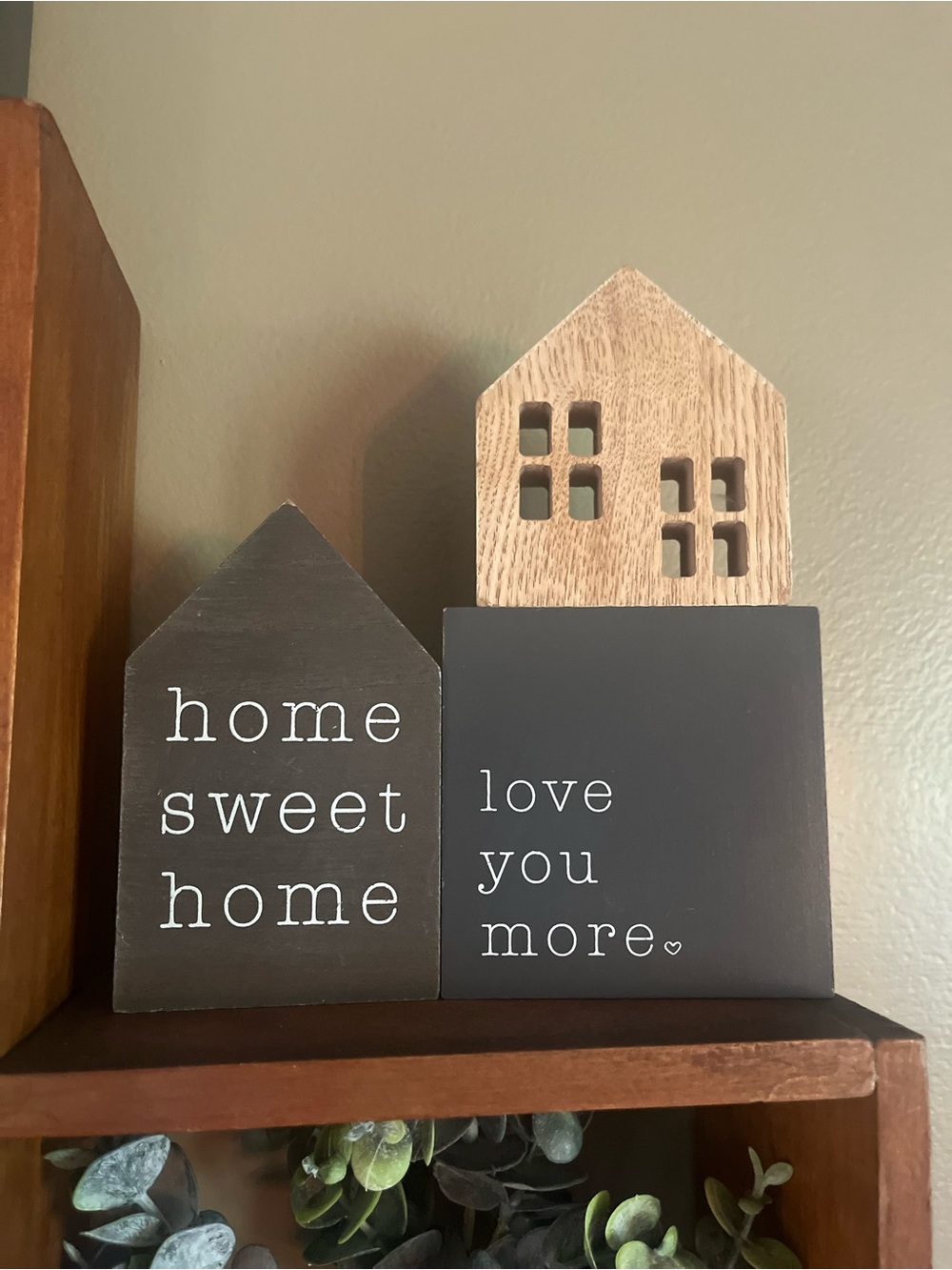 Black & Natural Wooden 'Home Sweet Home / Love You More' Decorative House Set